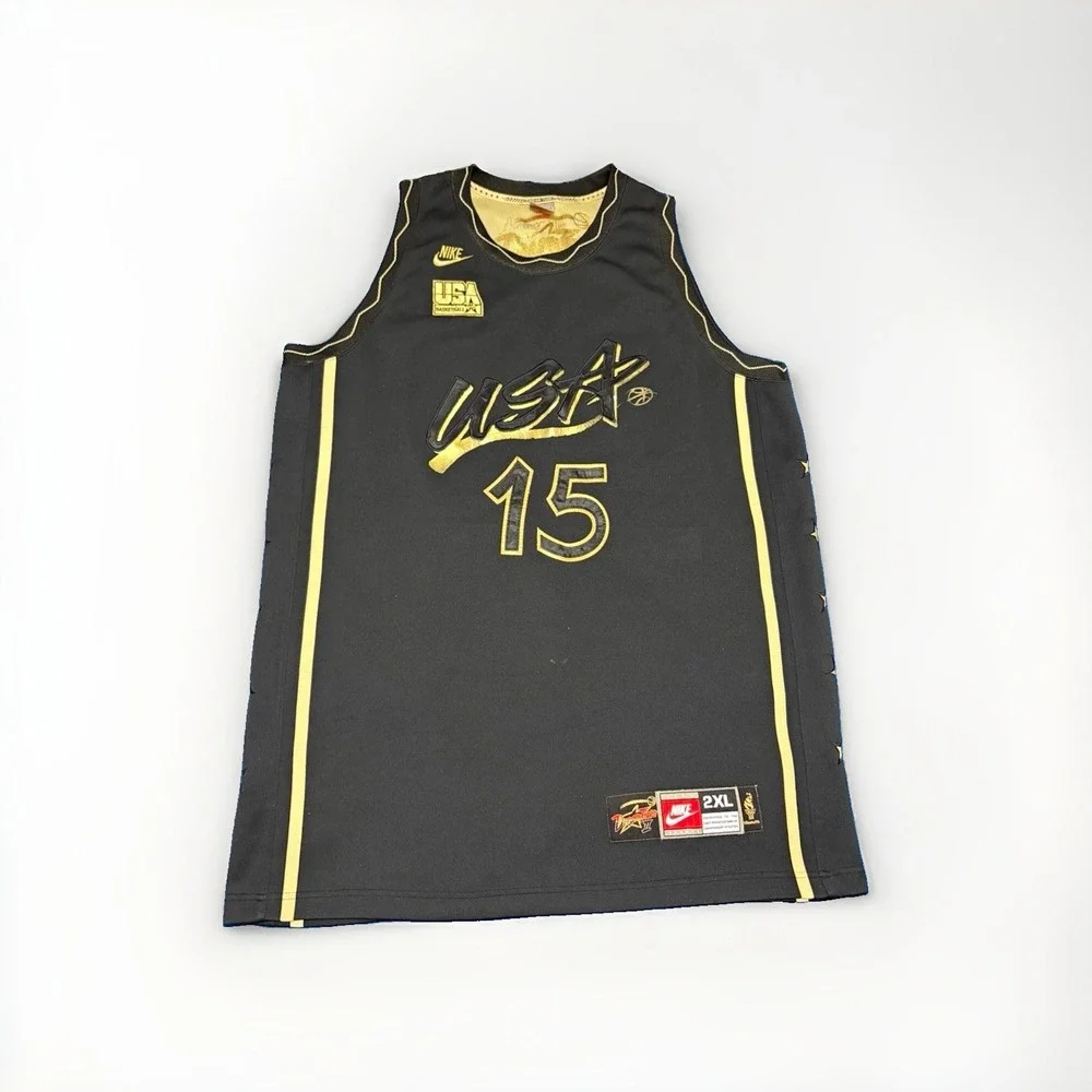 Vintage 1996 Authentic Nike USA Hakeem Olajuwon Basketball Jersey Black/Gold 2XL